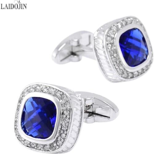 LAIDOJIN Luxury Square Crystals Cufflinks for Mens French Shirt High Quality Blue Cuff links Wedding Grooms Gift Man Jewelry