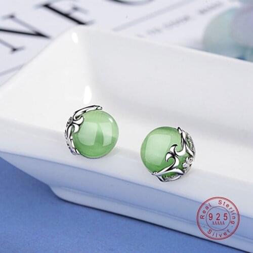 2019 New Fashion Earring Opal Green Stone Openwork Copper Alloy Stud Earring For Women Ear Jewelry Trendy Fashion Jewelry Gifts