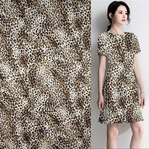 Dark yellow leopard print stretch silk chiffon fabric silk blended fabric,SCF132