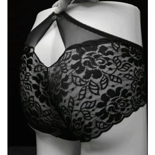 Men Lace See-Through Underwear Sexy Sissy Bugle Pouch Briefs Thong Panties Breathable Sexy Panties Jockstrap Briefs Plus Size