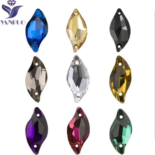 YANRUO 3254 Leaf All Color S Shape Sew On Rhinestones Top Glass Crystal Flat Back Strass Applique For Dress