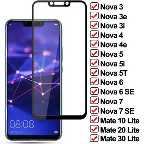 11D Tempered Glass On the For Huawei Nova 7 6 SE 5 5i 5T 4 4E 3 3i 3T Screen Protector Mate 10 20 30 Lite Protective Glass Film