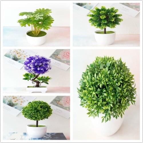 Green Artificial Plants Bonsai Simulation Plastic Small Tree Pot Plant Potted Ornaments for Home Table Garden Hotel Party Decor