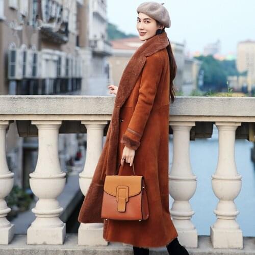 Winter Jacket Women Luxury Double Faced Fur Coat Female Natural Merino Sheep Fur Coats Real Leather Jacket Long Coat MY
