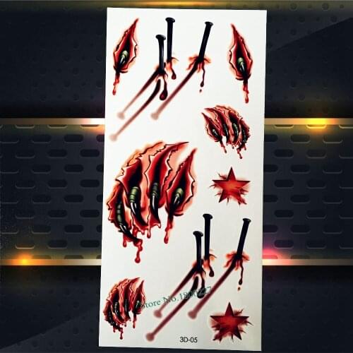 1PC Kids Xmas Gifts TEmporary Tattoo MEn Body Art ArmBand Tattoo Stickers P3D-05 Halloween Tattoo Blood Paw Nail Designs