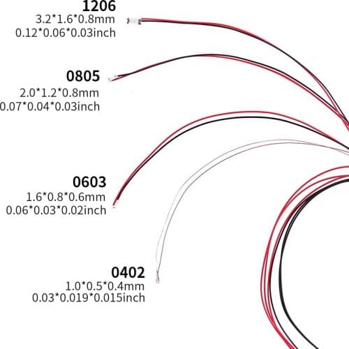 100pcs 3v LED Model Train HO N OO Scale Pre-Soldered Micro Litz Wired SMD Chip 0402 0603 0805 1206 0201Leads 20cm Wires