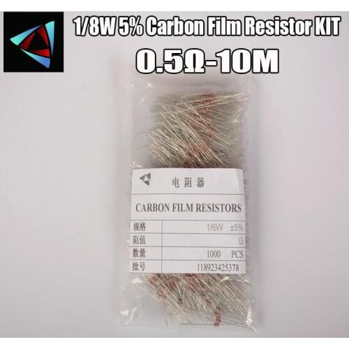 1000pcs 1/8W 0.125W 5% Carbon Film Resistor 0.5R ~ 10M 100R 220R 330R 1K 2.2K 3.3K 4.7K 10K 22K 47K 100K 10M ohm