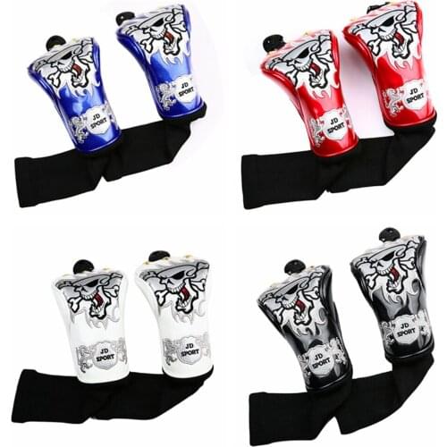 2PCS PU Skull Fairway Wood Head Cover For Golf FW Head red/blue/black/white Golf Fairway Cover #3#4#5#7#X