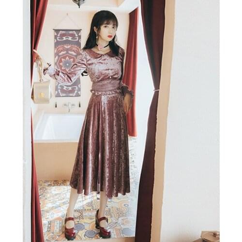 2019 new fashion womens clothing Vintage autumn and winter velvet skirt two-piece 2 piece outfits for women