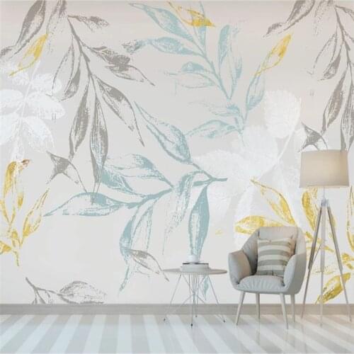 Beibehang Custom 3d wallpaper mural Nordic minimalist hand-painted small fresh tropical golden leaves bedroom wall papel de pare