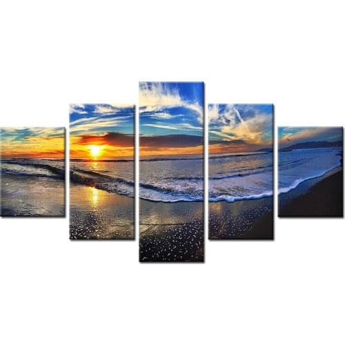 Sunset Beach seascape 5d diy diamond painting full square round drill mosaic diamond Picture living Room wall Decor 5 pcs