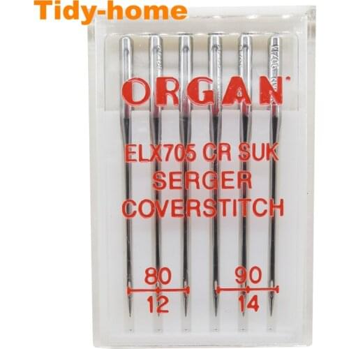6pcs/pack Organ Household Overlock Machine Needles ELX705 CR SUK Serger Coverstitch For Stretch Fabric Mix Size 80&90