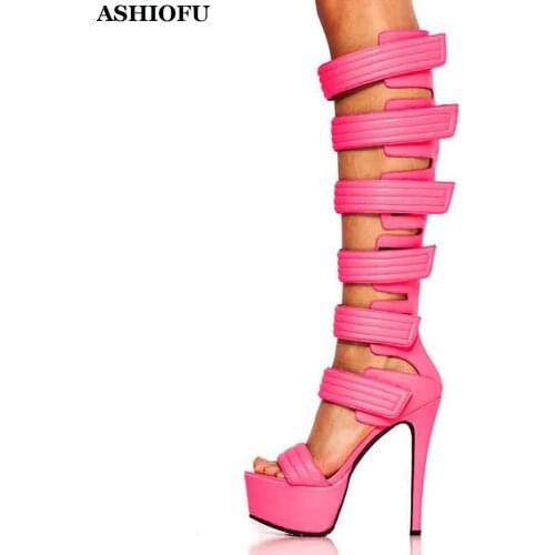 ASHIOFU Handmade New Ladies High Heel Sandals Sexy Platform Sticker Dance Club Shoes Summer Evening Fashion Sandals Shoes