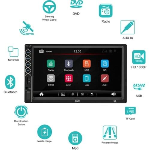 2 Din Car Radio Bluetooth Stereo Receiver With Screen USB Phone Mirror Link Play Music Videos Central Multimedia Player FM MP5