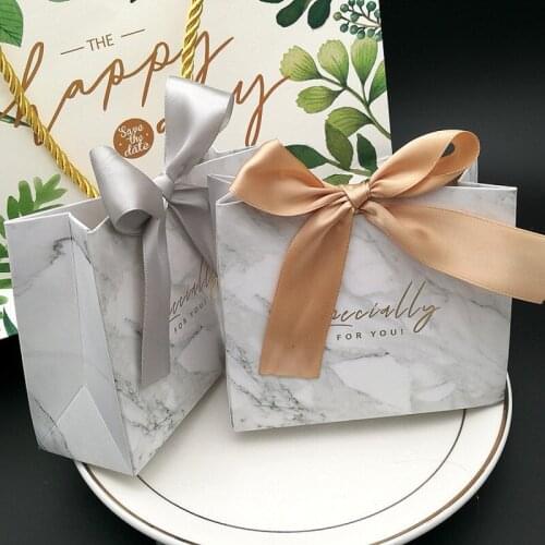 Free shipping 200PCS marble bronzing paper gift boxes bridal shower wedding candy bags with ribbon lin4006