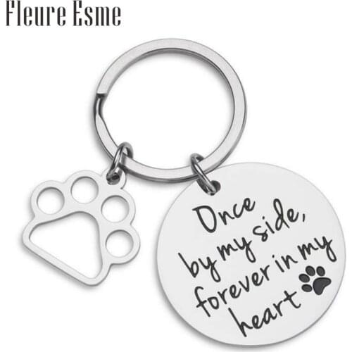 Keychain Dog Cat Remembrance Jewelry Sympathy Gift Dog Remembrance for Women Men Once By My Side Forever In My Heart Key Ring
