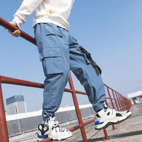 2021 New Spring Cargo Pants Ribbons Casual Hip Hop Joggers Streetwear Male Trousers Sweatpants HZ701
