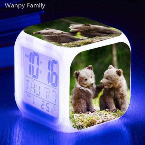 Big Black Bear LED Alarm Clock 7 Color Glowing Digital Alarm Clock Kids Room Desktop Multi-fonction Electronic Watches Clock