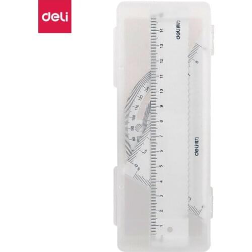 Deli Effective Metal Student Painting Test Set (small Ruler + Triangle Ruler * 2 + Protractor) Stationery Set Mixed Color 79510