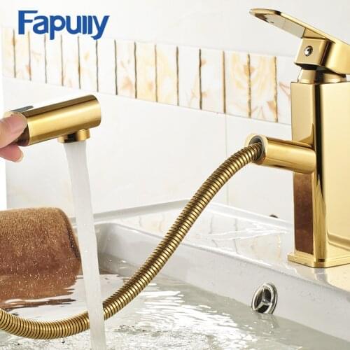 Fapully Bathroom Mini Stylish Elegant Basin Faucet Single Handle Gold Sink Faucets Mixer Tap Square Shape Ceramic Valve 517-11G