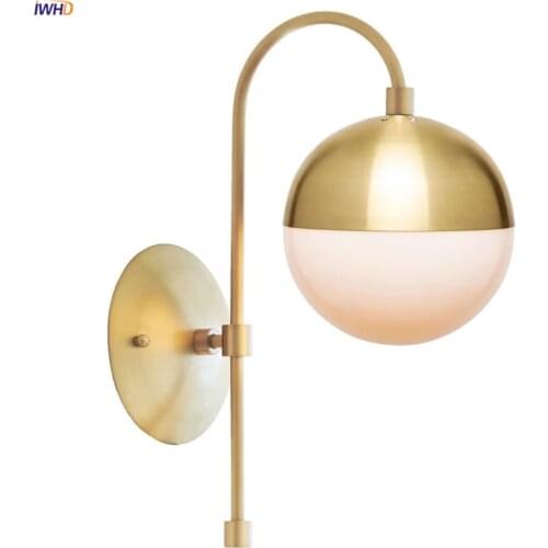 IWHD Nordic Modern Gold Copper Wall Lamp Bedroom Beside Bathroom Mirror Light Glass Ball Wall Sconce Luminaire Lighting Wandlamp