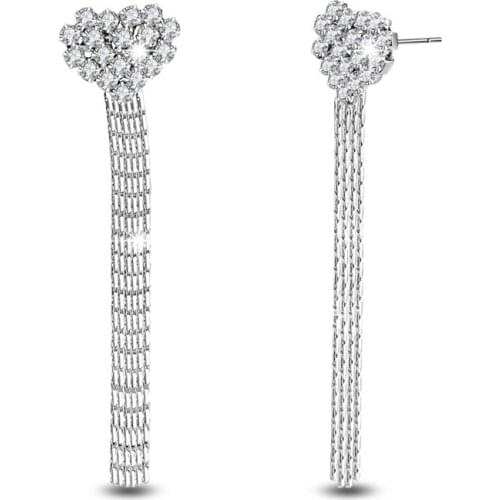 KOFSAC New 925 Sterling Silver Stud Earrings For Women Luxury Crystal CZ Romantic Love Heart Tassel Earring Bride High Jewelry