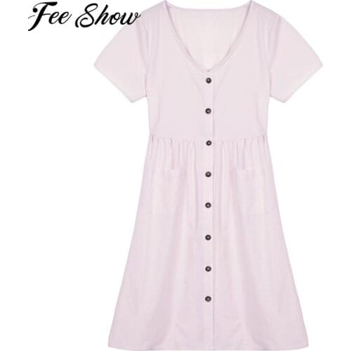 Summer Pregnant Women Short Sleeve Pure Color Plus Size Casual Button Dress Mother Clothes Maternity Dress Pregnancy Dresses