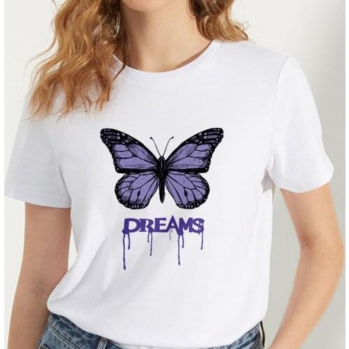 Summer Harajuku T-shirt Women butterfly Printing tshirt Casual Female T shirt Dreams graphics Lady Short Sleeve Tee Woman Tops