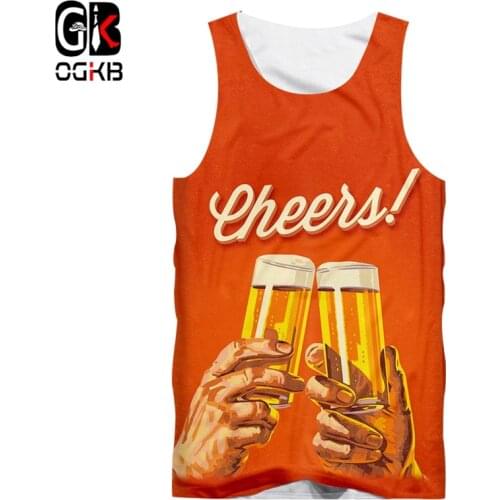 OGKB New Arrival Women/mens Funny Print Cheers Beer 3D Tank Top Unisex Hiphop Streetwear Punk Style Sleeveless Tee Shirts 5XL