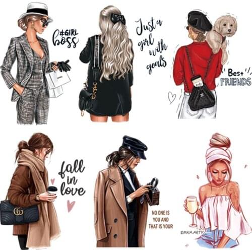 Fashion Girl Patches For Clothing Print-On Women T-Shirt Iron-On Transfer Sticker On Clothes DIY Washable Beauty Girl Applique