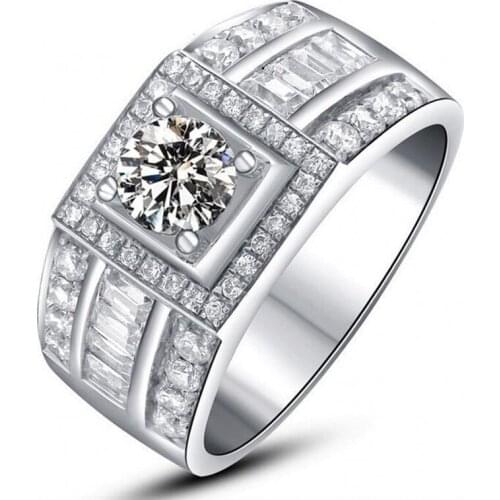 Real Solid 925 Sterling silver Wedding Rings for Men Luxury Round cut 1.2ct Diamond Ring finger 10K gold jewelry US Size 8-13