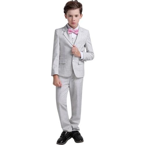 Childrens Formal Dress suits Sets Flower Boys Piano Performance Wedding Party costumes Kids Blazer Vest Pants Outfits