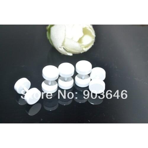 Free Shipping 50pcs Body Jewelry- Cheat Plugs Fake Ear Plug Ear Studs/Earring Illusion Tunnel 6mm 8mm 10mm 12mm All White