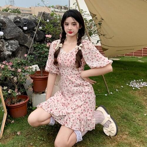 Mini Dress Temperament Floral Dress Female Summer 2021 New French Design Sense Niche Puff Sleeve Skirt