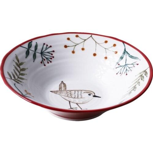 Retro ceramic large soup noodle bowl home beef noodle bowl instant noodle ramen bowl hand-painted forest animal bowl