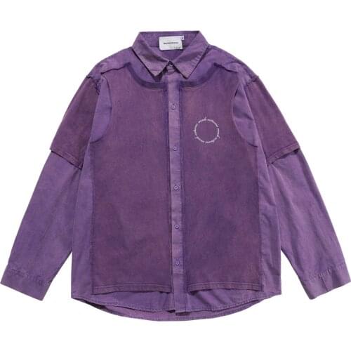 Street Mens Personalized Wash And Recombined Color Matching Mens And Womens Shirts