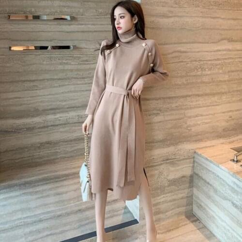 ZAWFL Stretch Turtleneck Knit Dress 2021 Autumn Winter Warm Dress Black Fashion High Street High Waist Tight Dress Women