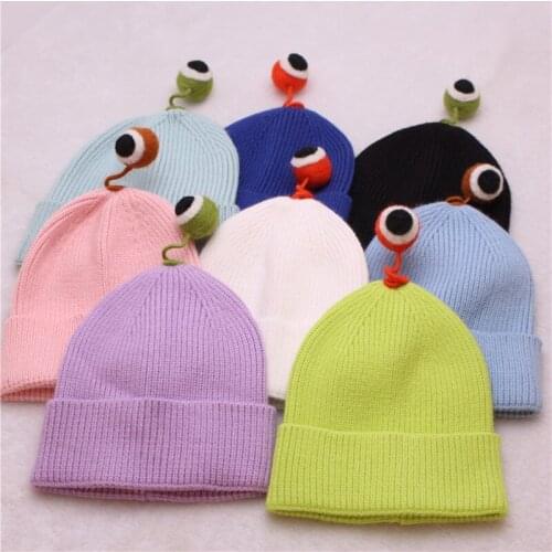 Handmade Cartoon Cute Long Eye Knitting Hats For Boys Girls Children Cosplay Winter Beanie Hats Christmas Gift Gorras