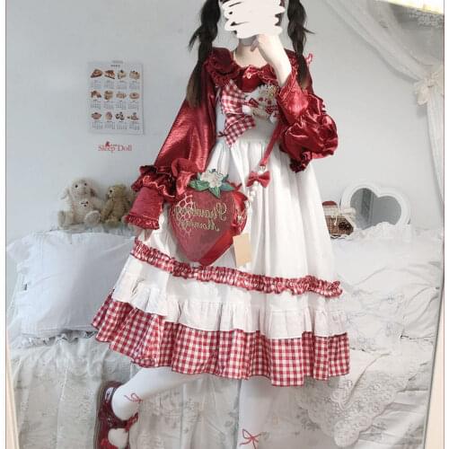 Japanese Lolita JSK Dress Gagley Rural Style Ruffled Bowknot Kawaii Lace Frilled Soft Girl Sling Dress