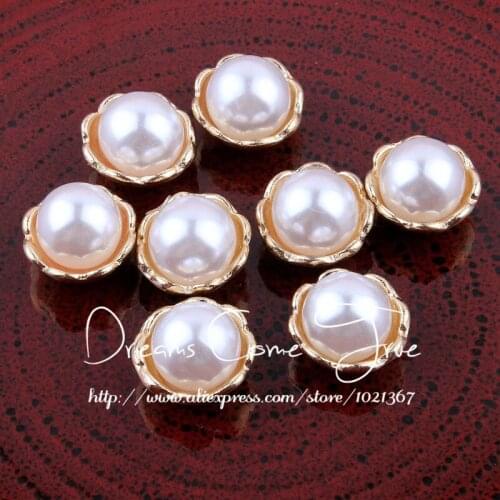 50pcs/lot 13MM 2Colors Newborn Bright Round Buttons For Wedding Invitation Handmade Pearl Decorative Buttons For Flower Centre