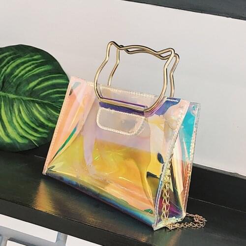 Women Laser Leather Shoulder Bag Chain Handbag Shoulder Bag Cat Ears Handle Lnclined Shoulder Bags Female Crossbody Sac