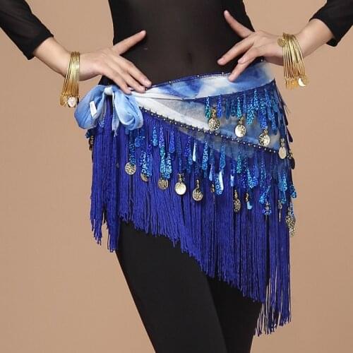 Women scarf hip Belly Dance belt bellydance Sequins Tassel Triangle Wrap Accessories Shawl Chiffon Fringe Coin Scarf