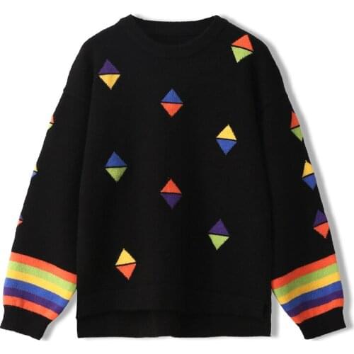 Fall Winter Women Sweater Korean Fashion Thick Warm O-Neck Pullover Knitting Geometric Jacquard Long Sleeve Casual Jumper Female