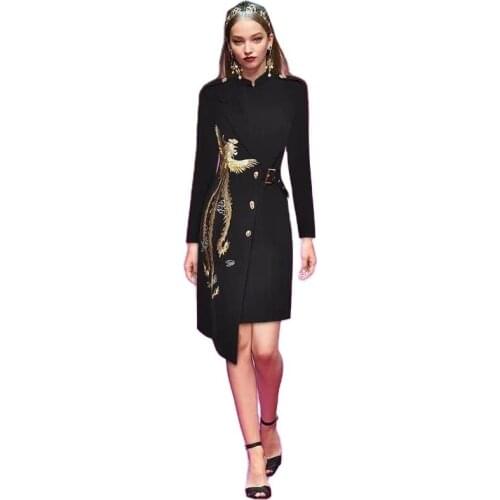 LM new spring and autumn womens high end temperament fashion embroidered Phoenix long sleeve coat dress