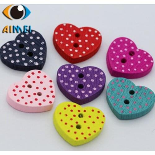 100pcs Colorful Dots Lovely Heart Wooden Buttons For Clothing Diy Decorative Accessories Mixed Color Wooden Button For Handwork
