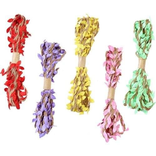 2PCS Natural Jute Twine Burlap Leaf Ribbon Flax Vine With Artificial Leaves Linen String Woven Rope Home Party Decoration DIY