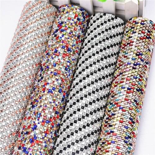 24X40Cm/Sheet Rectangle Colour Diamond Sticker Crystal Glass Rhinestones Mesh Trim Hotfix/Self Adhesive Bags Shose Car Decor