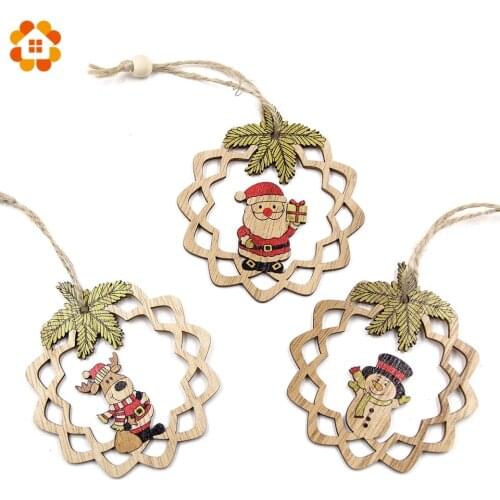 3PCS Cute Christmas Wooden Pendants Ornaments DIY Wood Crafts Kids Gift Xmas Tree Ornaments For Home Christmas Party Decorations