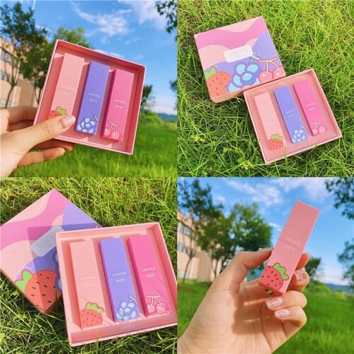 3pcs/set Liquid Lipstick Matte Velvet Lip Stick Long Lasting Creative Pink Girl Cigarette Tube Strawberry Lip Gloss Lip Makeup
