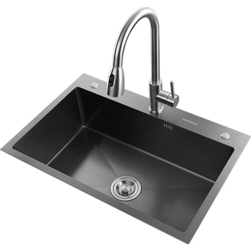 60x45 Cm Black Kitchen Sinks Single Bowel 1.0mm Thickness Solid Heavy Kitchen Sinks Above Counter Vegetable Sink Stainless Steel